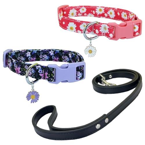 Newtensina Mode 3 Stück Blumenmuster Hundeleine und Hundehalsband mit einem Blütenblatt Anhänger für mittlere Hunde große Hunde (m) von Newtensina