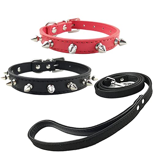 Newtensina Mode 3 Stück Hunde Halsband mit Leine Set Punk Nieten Welpenhalsband und weichen Leinen für kleine Hunde Katzen von Newtensina