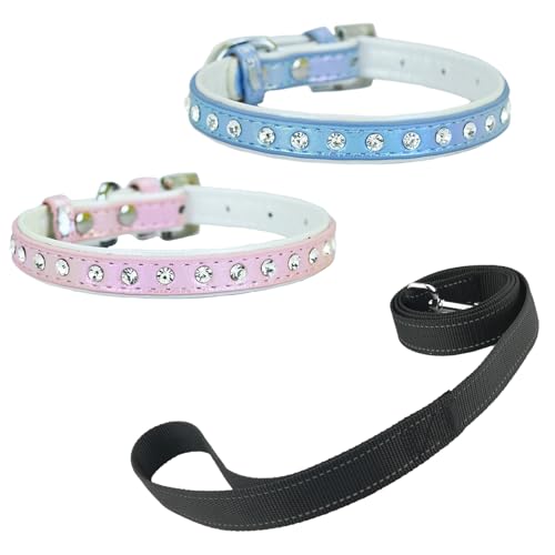 Newtensina Mode 3 Stück Hundehalsband und Hundeleine Welpenhalsband mit Diamante für kleine Hunde (0090) von Newtensina