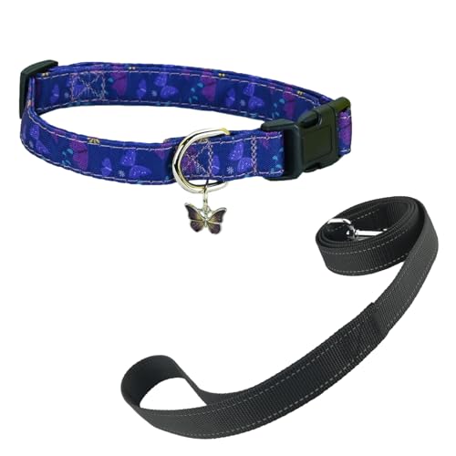 Newtensina Mode Blumenmuster Hundeleine Hundehalsband mit Blütenblatt Anhänger Schmetterling Anhänger für mittlere Hunde große Hunde (a) von Newtensina