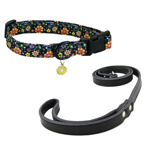 Newtensina Mode Blumenmuster Hundeleine Hundehalsband mit Blütenblatt Anhänger Schmetterling Anhänger für mittlere Hunde große Hunde (b) von Newtensina