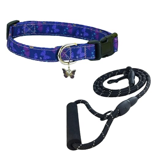Newtensina Mode Blumenmuster Hundeleine Hundehalsband mit Blütenblatt Anhänger Schmetterling Anhänger für mittlere Hunde große Hunde (c) von Newtensina