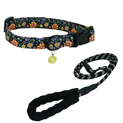 Newtensina Mode Blumenmuster Hundeleine Hundehalsband mit Blütenblatt Anhänger Schmetterling Anhänger für mittlere Hunde große Hunde (l) von Newtensina