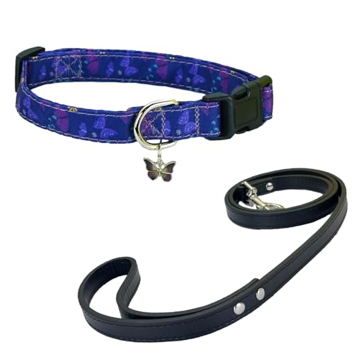 Newtensina Mode Blumenmuster Hundeleine Hundehalsband mit Blütenblatt Anhänger Schmetterling Anhänger für mittlere Hunde große Hunde (m) von Newtensina