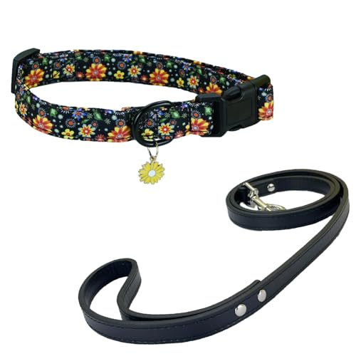 Newtensina Mode Blumenmuster Hundeleine Hundehalsband mit Blütenblatt Anhänger Schmetterling Anhänger für mittlere Hunde große Hunde (m) von Newtensina