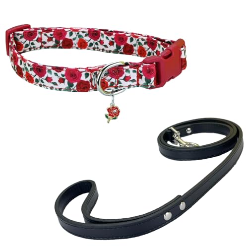 Newtensina Mode Blumenmuster Hundeleine Hundehalsband mit einem Blumenanhänger für mittlere Hunde große Hunde (m) von Newtensina