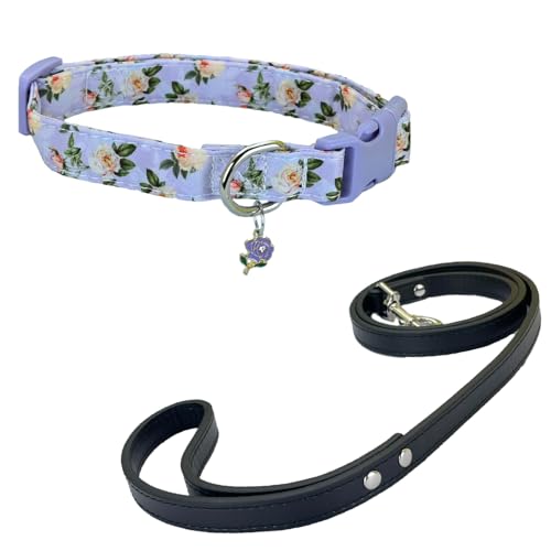 Newtensina Mode Blumenmuster Hundeleine Hundehalsband mit einem Blumenanhänger für mittlere Hunde große Hunde (m) von Newtensina
