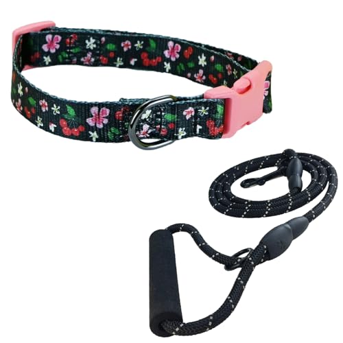 Newtensina Mode Blumenmuster Hundeleine und Hundehalsband Welpenhalsband für mittlere Hunde große Hunde (c) von Newtensina