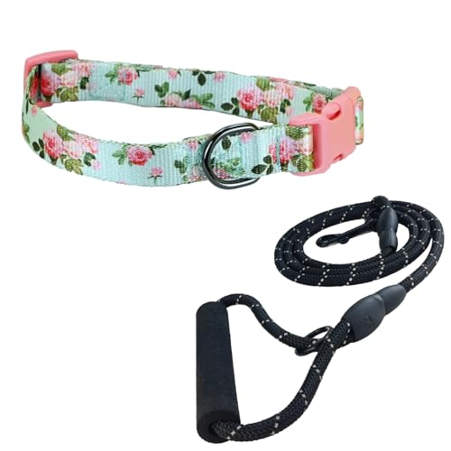 Newtensina Mode Blumenmuster Hundeleine und Hundehalsband Welpenhalsband für mittlere Hunde große Hunde (c) von Newtensina