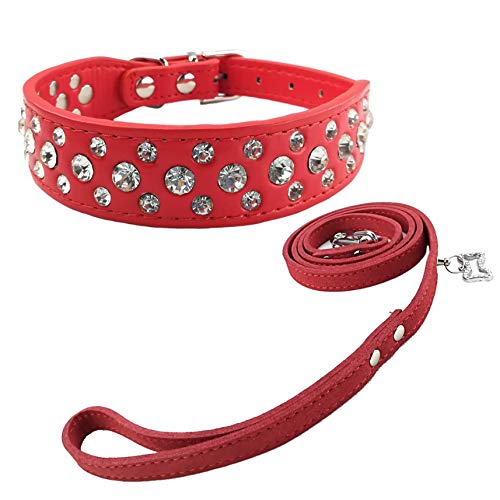Newtensina Mode Hundehalsband und Blei Set Bling Welpen Halsband Cute Diamante Hundehalsband mit Leinen - Red - XXS von Newtensina