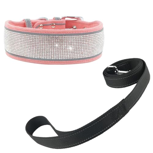 Newtensina Mode weiches Wildleder reflektierende Hundehalsband Bling Diamante Welpenhalsband und Leine für mittlere Hunde große Hunde (a) von Newtensina