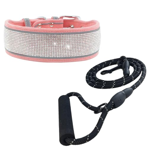 Newtensina Mode weiches Wildleder reflektierende Hundehalsband Bling Diamante Welpenhalsband und Leine für mittlere Hunde große Hunde (c) von Newtensina