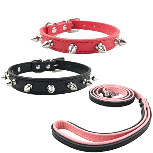 Newtensina Stilvolle 3 Stück Hunde Halsband und Leine Set punkbesetzte Welpen Halsband mit weichen Leinen für kleine Hunde Mittlere Hunde von Newtensina