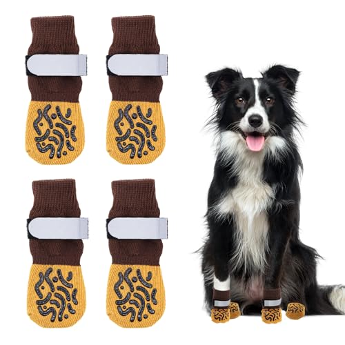 2 Paar rutschfeste Hundesocken, Pfotenschutz mit Griffen, starke Traktion (Braun, klein) von Newthinking