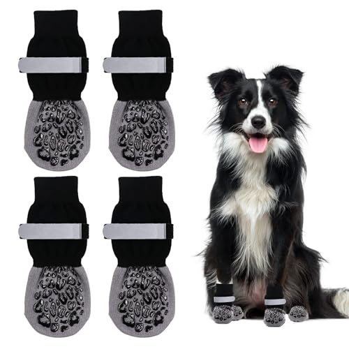 2 Paar rutschfeste Hundesocken, Pfotenschutz mit Griffen, starke Traktion (schwarz, klein) von Newthinking