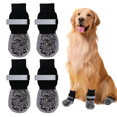 Rutschfeste Hundesocken, Pfotenschutz mit Griffen, starke Traktion, Schwarz, Größe XL, 2 Paar von Newthinking