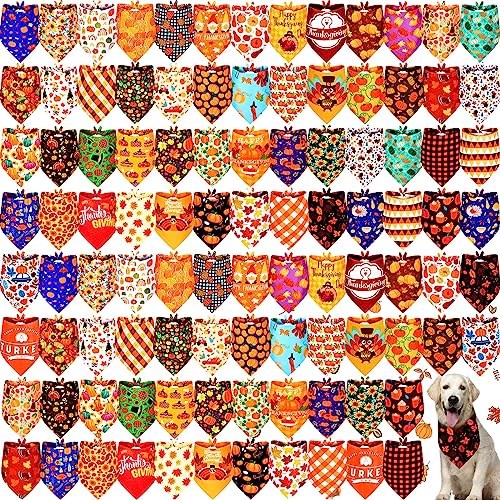 Newwiee 100 Stück Thanksgiving Day Hund Bandanas Dreieck Lätzchen Schal Urlaub Weich Atmungsaktiv Hund Thanksgiving Day Schal Zubehör für Hund Welpen Katze (X-Large) von Newwiee