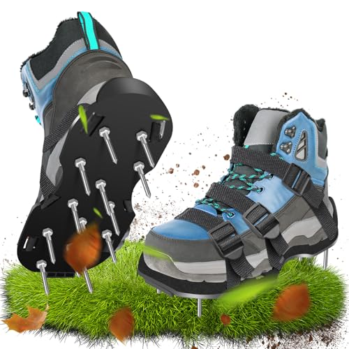 Nagelschuhe Rasenlüfter Schuhe mit Klettverschluss, Rasenbelüfter Vertikutierer mit Schaufel Aerifizierer für Rasenbelüftung Garten Schuhe Der ideale Rasenbelüfter-4.5mm Nagell von NexGlow