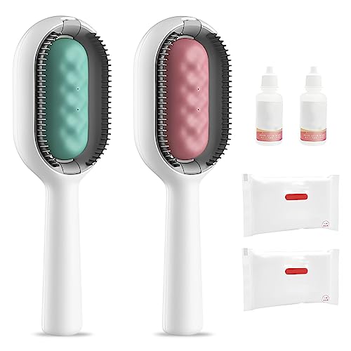 Hundebürste Mit Wassertank, 4-in-1 Universal-Haustierknotenentferner mit Wassertank Feuchttücher multifunktional selbstreinigende Katzenbürste Haustierpflege Kamm Katzenhaarbürste (Kurzhaar-2pcs) von Nexoria