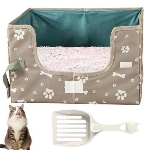 Katzenklo Groß, Katzentoilette Reise Faltbare Katzenklo mit Schaufel Wasserdicht Kompakt Katzentoilette Großes Fassungsvermögen für Leichtere Reinigung Katzen klo für Katzen Kaninchen (Grau-L) von Nexoria