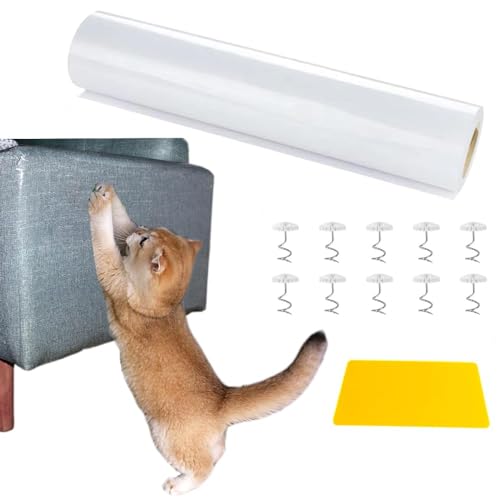 Kratzschutz Sofa Katze, Kratzfolie Katzen Selbstklebend Transparent Katzenschutz Fenster Anti Kratz Folie Selbstklebend mit Kratzer Pins Kratzschutz Sofa Kratzschutzfolie für Sofa Wand (30x500cm) von Nexoria