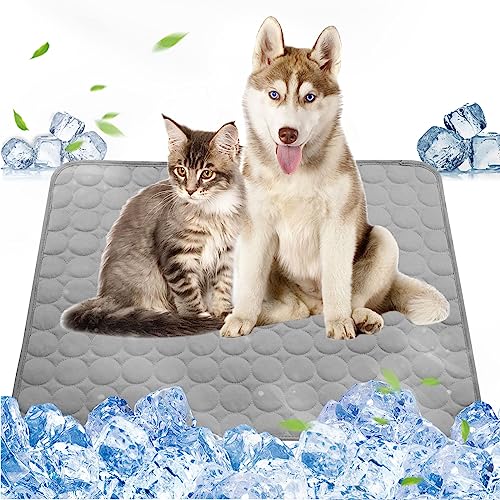 Nexoria Haustier-Kühlmatten, Eisseidenmatte, kühlende wiederverwendbare Decke Kissen für Hunde & Katzen selbstkühlende Haustiermatte Isomatte Eisdecke für Hunde Katzen (L,Grau) von Nexoria