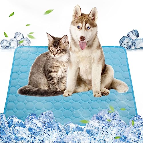 Nexoria Haustier-Kühlmatten, Eisseidenmatte, kühlende wiederverwendbare Decke Kissen für Hunde & Katzen selbstkühlende Haustiermatte Isomatte Eisdecke für Hunde Katzen (S,Blau) von Nexoria
