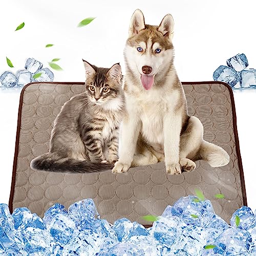 Nexoria Haustier-Kühlmatten, Eisseidenmatte, kühlende wiederverwendbare Decke Kissen für Hunde & Katzen selbstkühlende Haustiermatte Isomatte Eisdecke für Hunde Katzen (S,Kaffee) von Nexoria
