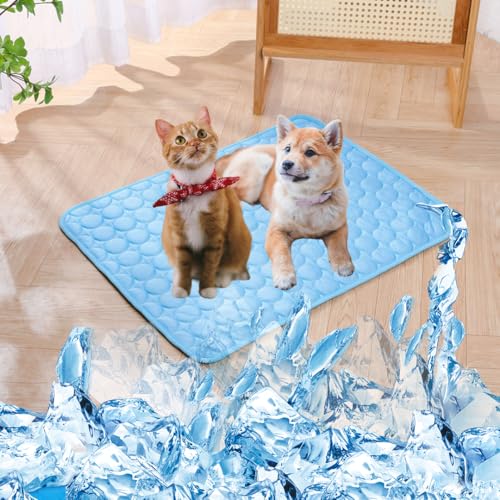 NexusGoods Kühlmatte Für Hunde Katzen, Haustier Selbstkühlendes Pad Matte - Langlebig, Kratzfest, Atmungsaktiv, Waschbar Und Ungiftig (Blau,L:62x50cm/24x20in) von NexusGoods