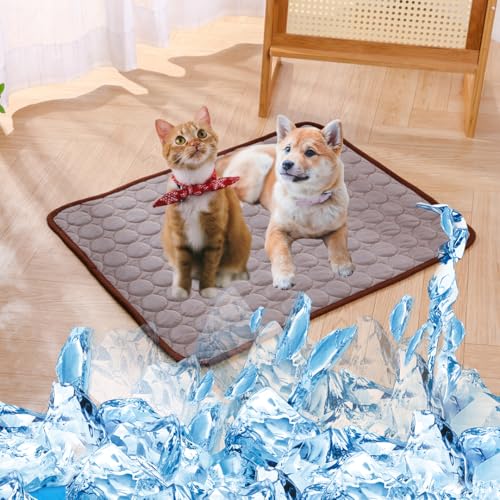 NexusGoods Kühlmatte Für Hunde Katzen, Haustier Selbstkühlendes Pad Matte - Langlebig, Kratzfest, Atmungsaktiv, Waschbar Und Ungiftig (Braun,L:62x50cm/24x20in) von NexusGoods