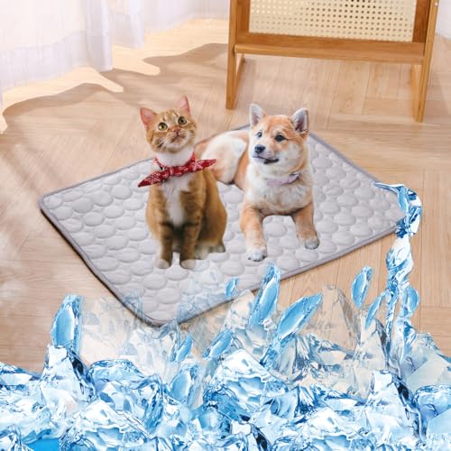 NexusGoods Kühlmatte Für Hunde Katzen, Haustier Selbstkühlendes Pad Matte - Langlebig, Kratzfest, Atmungsaktiv, Waschbar Und Ungiftig (Grau,L:62x50cm/24x20in) von NexusGoods
