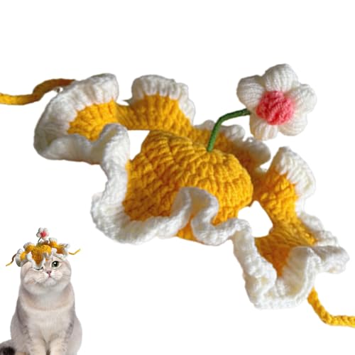 Haustiere Strickhüte - Strickhut Haustier, kleine Blumenmedium Hunde Cosplay Hut | Winzige gestrickte Tierhüte, süße Winterausrüstung Haustiere, mittelgroße Hunde Cosplay Wollweberei für Outdoor -Aben von Nexusectar