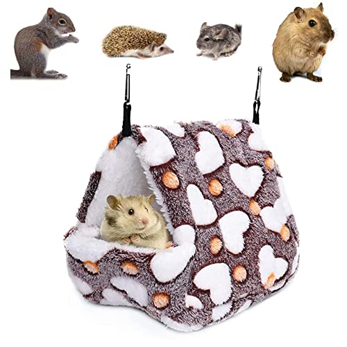 NganSuRong Hängematte Nest Hamster Frettchen Kaninchen Ratten Mäuse Eichhörnchen Haustier Vogelbett Spielzeug Warm Mini Haus Höhle Hängender Käfig Kaffee (S(14 x 12 cm) von NganSuRong