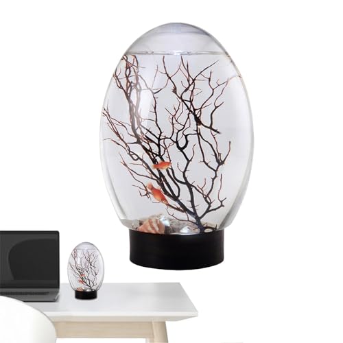 Nhujevkom Betta Fischtank, Schreibtisch Aquarium - Kleine Beta -Fischschale mit LED -Licht | Lustige Desktop -Landschaft, Lüfterzweigbaumschmuck für Zuhause, Studio von Nhujevkom