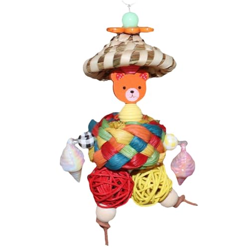 Nhujevkom Vogelkäfigspielzeug, große Papageienspielzeug - Papageifutterspielzeug mit Strohhut Mann Form | Buntes interaktiver Nistball für Kinder, Familie, Freunde, Zuhause von Nhujevkom
