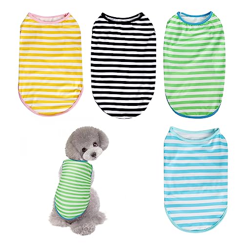 Hunde-T-Shirt, Baumwolle, gestreift, für mittelgroße und große Hunde, 4 Stück Hunde-T-Shirt, Baumwolle, gestreift, für mittelgroße und große Hunde, 4 Stück von NiCoLa