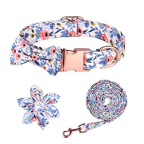 Hundehalsband und Leine, Set mit Blumenfliege, Hundehalsband-Leinen-Set, niedliches Welpenhalsband und Leine, abnehmbare Fliege und Blume für kleine, mittelgroße und große Hunde Hundehalsband und Leine, Set mit Blumenfliege, Hundehalsband-Leinen-Set, niedliches Welpenhalsband und Leine, abnehmbare Fliege und Blume für kleine, mittelgroße und große Hunde von NiCoLa