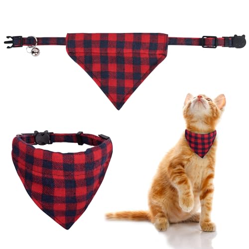 NiCoLa Katze Bandana Halsband Rot Kariert Katze Bandana, Schnellverschluss Katze Bandana Halsbänder mit Glocke für Kätzchen, Katzen, Weihnachten NiCoLa Katze Bandana Halsband Rot Kariert Katze Bandana, Schnellverschluss Katze Bandana Halsbänder mit Glocke für Kätzchen, Katzen, Weihnachten von NiCoLa