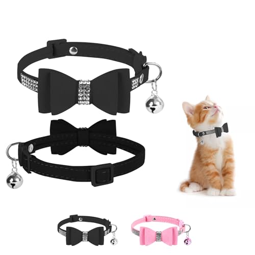 NiCoLa Katzenhalsband mit Glöckchen und Fliege für Jungen, Glitzer-Diamant-Schnellverschluss-Halsband für Kätzchen, Katzen (Schwarz) von NiCoLa