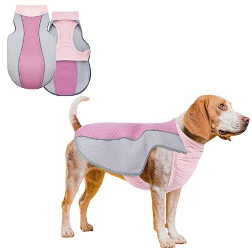NiCola Kühlweste für Hunde, rosa, atmungsaktiv, kühlende Mäntel, leichte Sommer-Hundeweste mit reflektierendem Streifen für kleine bis große Hunde (Rosa, L) von NiCola