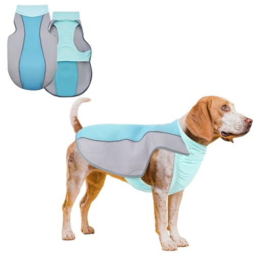 NiCola Kühlweste für Hunde, rosa, atmungsaktiv, kühlende Mäntel, leichte Sommer-Hundeweste mit reflektierendem Streifen für kleine bis große Hunde (blau, L) von NiCola