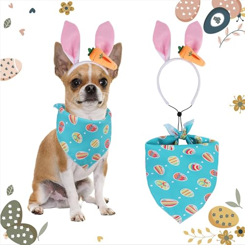 NiCola Oster-Hundekostüm, rosa Osterhasenohren, Stirnband, Oster-Hunde-Halstuch, niedliche Hunde-Osterkostüme für kleine Hunde, Katzen, Oster-Verkleidungsparty-Zubehör (blau) von NiCola