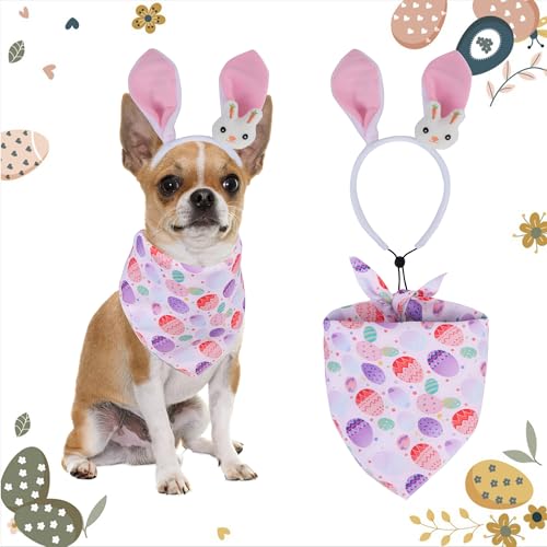 NiCola Oster-Hundekostüm, rosa Osterhasenohren, Stirnband, Osterhundehalstuch, niedliches Hunde-Osterkostüme für kleine Hunde, Katzen, Osterverkleidungsparty-Zubehör (Rosa) von NiCola