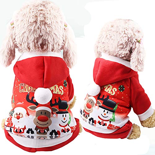 NIBESSER Hundemantel Weihnachtskostüm für Klein Hund Katze Rot Hoodies Elk Schneemann weich warm bequem Haustier Zubehör(XS-2XL) von NIBESSER