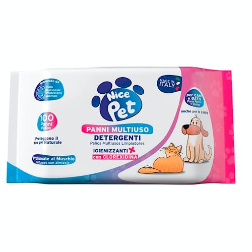 Nice Pet Mehrzweck-Reinigungstücher für Hunde und Katzen, duftende Formel mit Chlorhexidin, Packung mit 100 feuchten Tüchern Nice Pet Mehrzweck-Reinigungstücher für Hunde und Katzen, duftende Formel mit Chlorhexidin, Packung mit 100 feuchten Tüchern von NICE COSMETICS