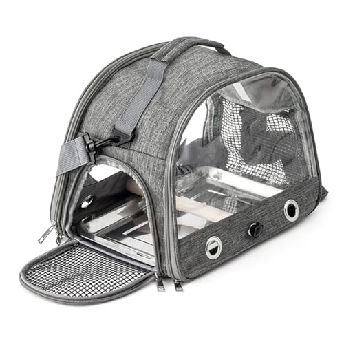 Nicear Faltbare Reisetasche FüR VogelkäFige Mit Stehsitzstange Edelstahltablett Und BelüFtetem Design Leichte Haustiertasche FüR Papageien Sittiche Kleintiere (Grau) von Nicear