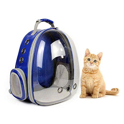 Nicfaky Tragbarer Rucksack für Haustiere / Hunde / Haustiere, Design mit Kapsel-Design, transparent, sicher und atmungsaktiv, Blau von Nicfaky
