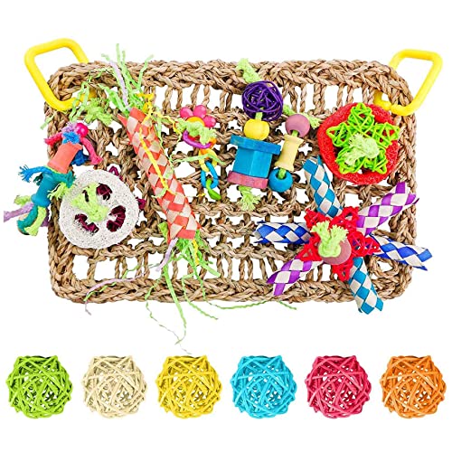 Nicfaky Vogel Spielzeug Papagei Futtersuche Wand Spielzeug Rattan Wicker Bite Balls Bunte Seegras Gewebt Kauen Hängematte Matte von Nicfaky