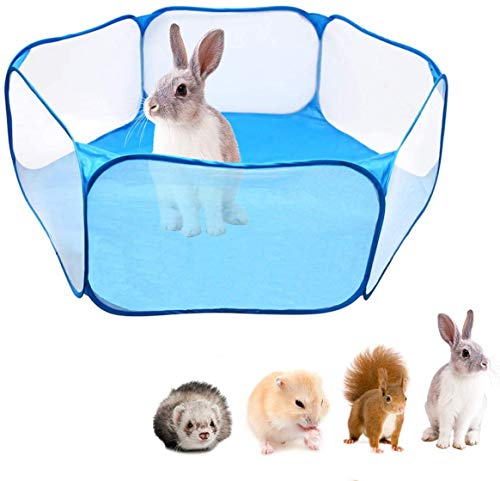 Kleintierkäfig-Zelt, 120 cm, faltbar, atmungsaktiv, transparent, für den Innen- und Außenbereich, mit Zaun für Meerschweinchen, Kaninchen, Hamster, Chinchillas und Igel (blau) von Nicoone