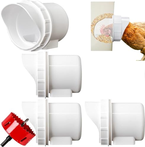 Nicoone 4 Ports Poultry Pro Feeder, DIY Port Gravity Chicken Feeder, PVC Chicken Feeders No Waste for Buckets Barrels Bins von Nicoone